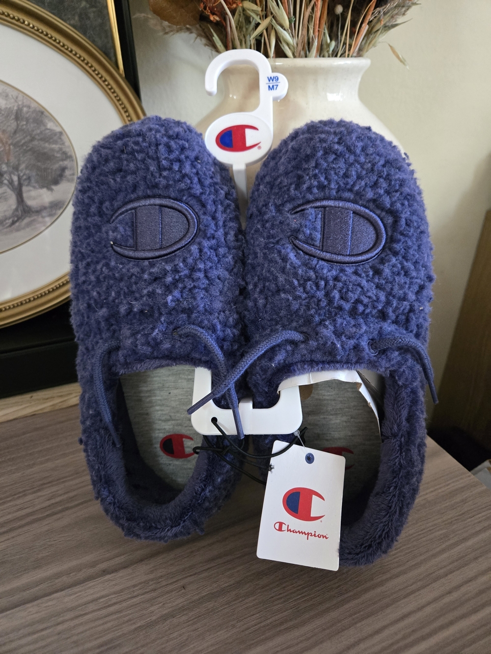 Champion Navy Plush Sherpa Slip-On Slippers